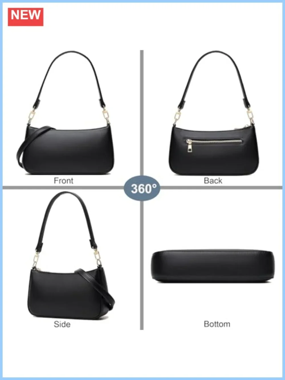 Vegan Leather Hobo Shoulder Bag Crossbody Purse with Gold Hardware